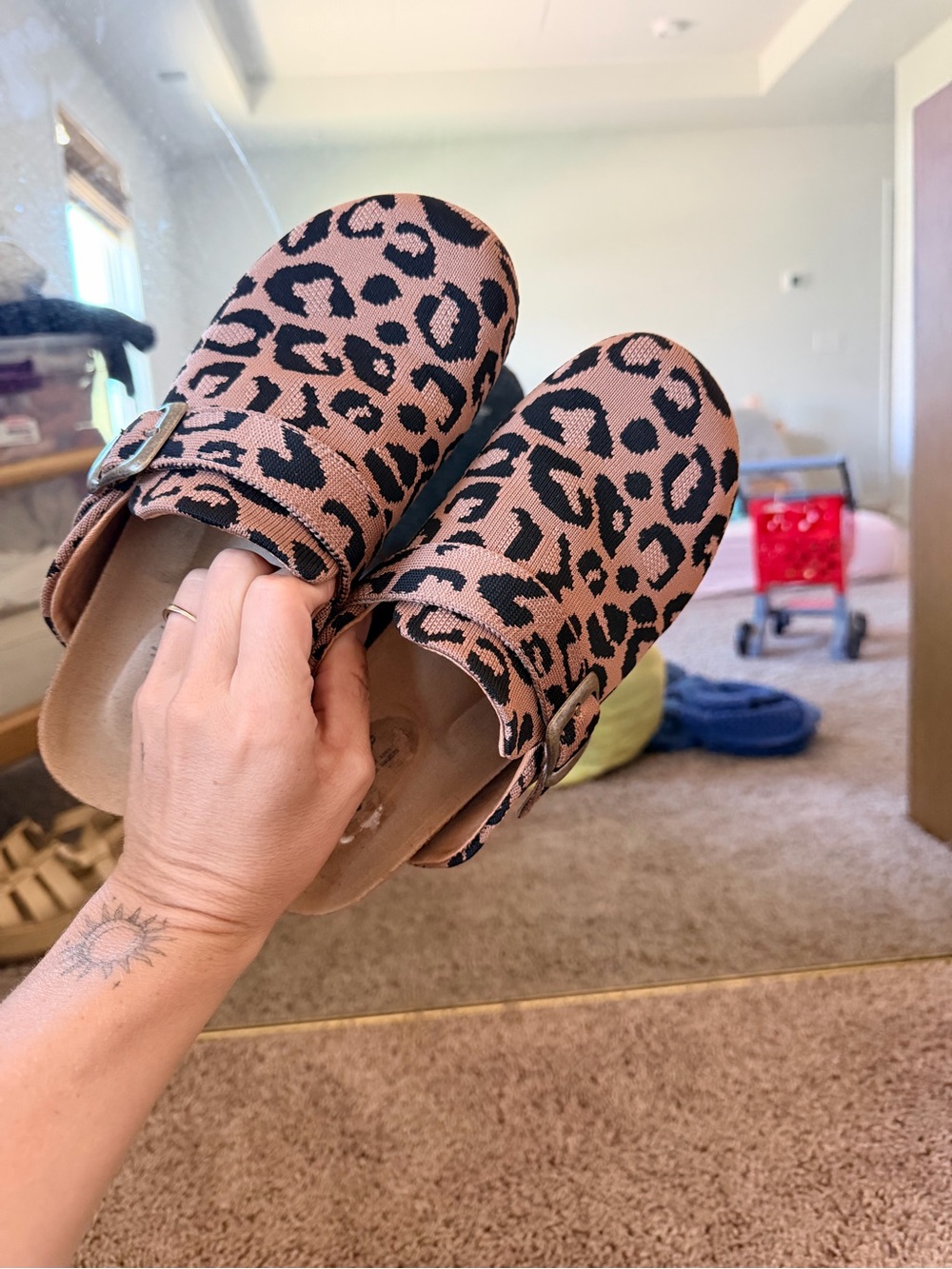 Seychelles Leopard Print Slip-On Clogs in Brown and Black